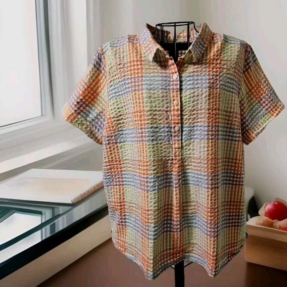 LL Bean Pastel Textured Button-Up Cotton Festive Top XL - Picture 3 of 14